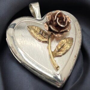 Vintage PRINCESS PRIDE CREATIONS Sterling Silver & Gold Tone Rose Locket 925